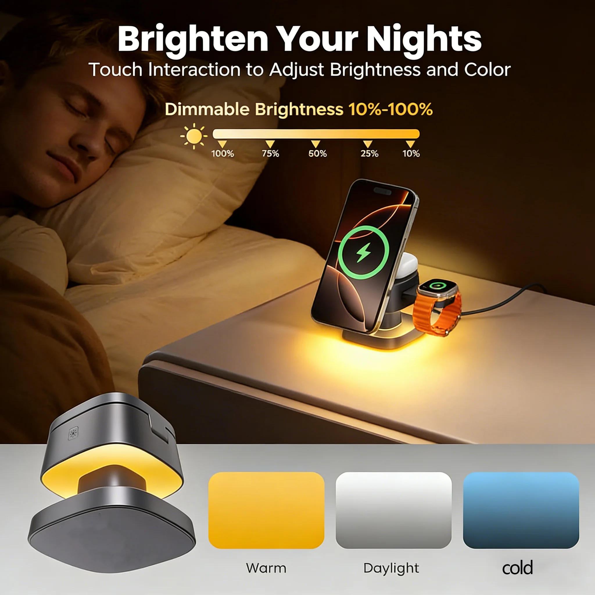Lámpara Nocturna TIMESS con Ca - Wireless Charger 3 In 1 reseña y precio